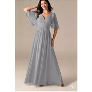 AW BRIDAL 16 2X plus dove grey Kenney bridesmaid formal party maxi dress NEW B58